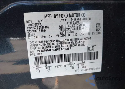 2024 Ford Edge Se из США, поврежденный, VIN 2FMPK4G92RBA56257